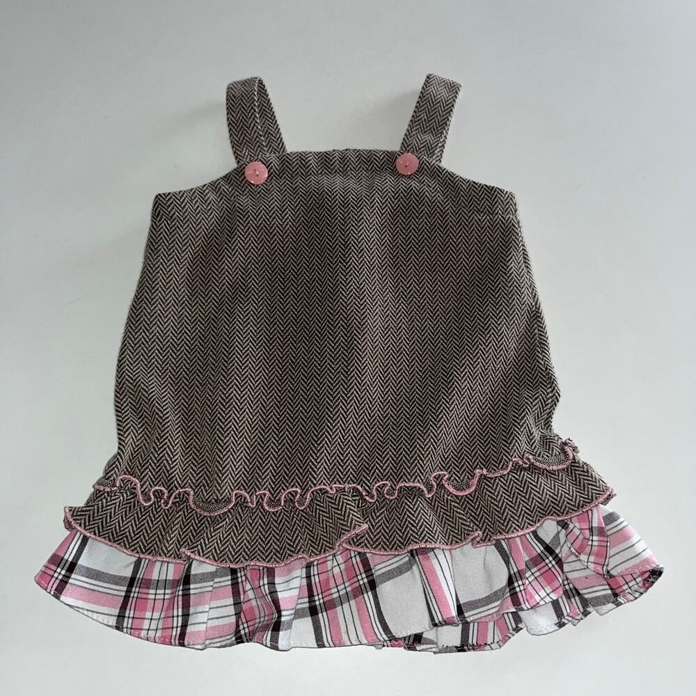 Y2K Little Girls Size 24 Months George Brown Knitted Pink Plaid Dress (0818)